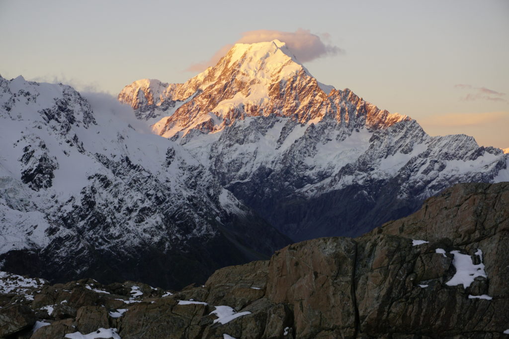 Sunset with view to Aoraki / Mount Cook